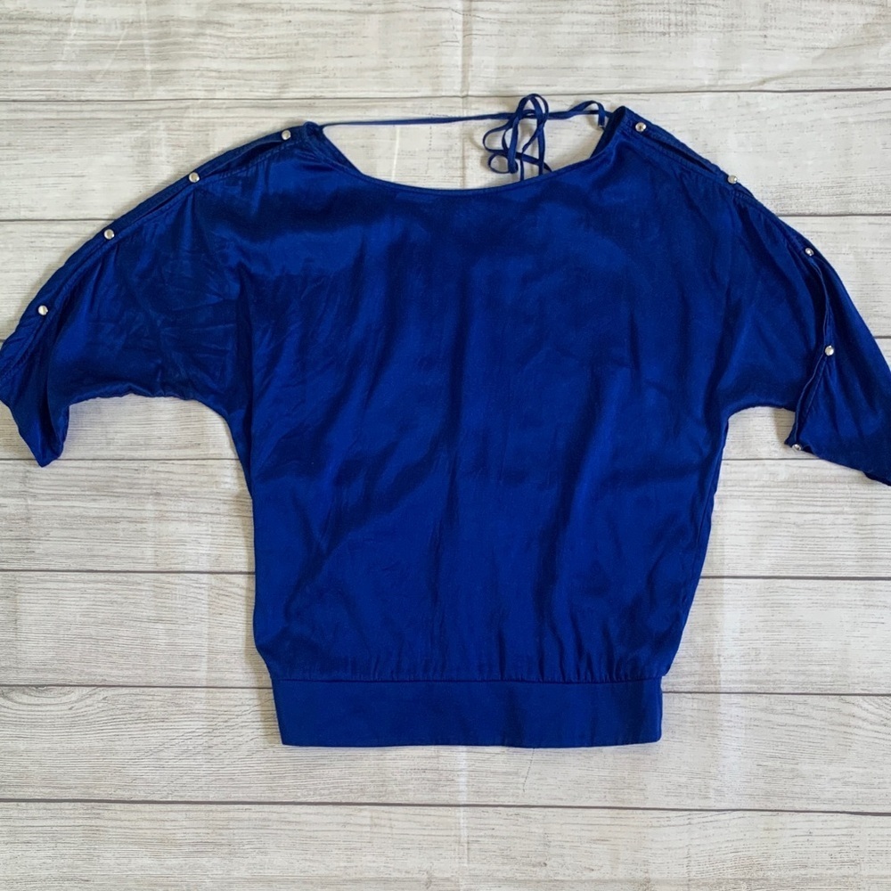 White House Black Market WHBM Silk Chic Royal Blue Women's Blouse